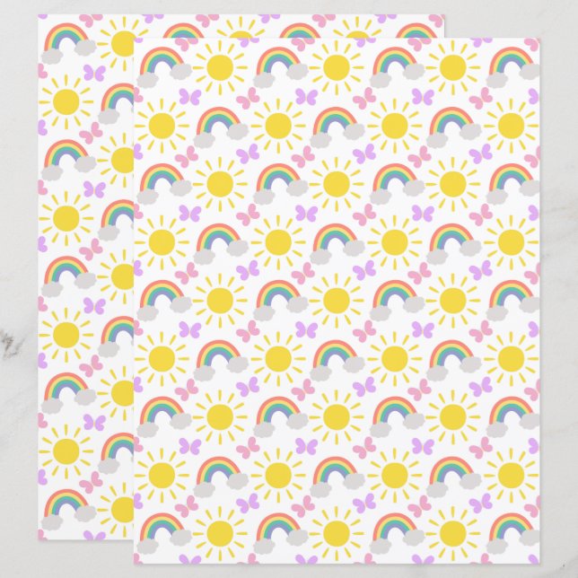 Regenbogen & Vlinders Scrapbook Papier (Voorkant / Achterkant)