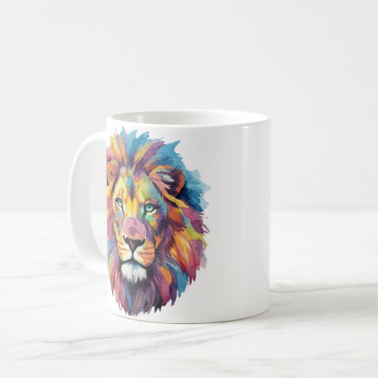 Regenbogen Wolf Aquarell Portrait Koffiemok (Voorkant links)