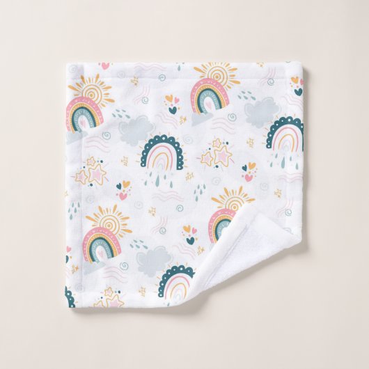 Regenbogen, zonneschijn, wolken en harten bad handdoek (Wasdoekje)