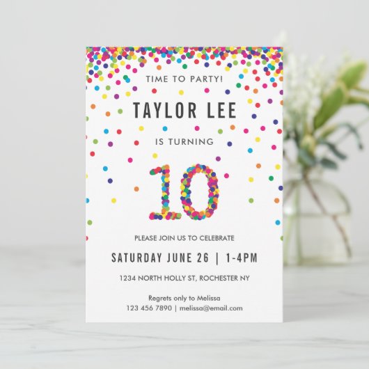 Regenboog 10 jaar oude verjaardag, 10e verjaardag kaart (Staand voorkant)