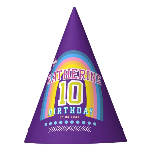 Regenboog 10e verjaardag Paars Feesthoedjes (Voorkant)