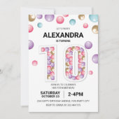 Regenboog 10e Verjaardagsfeestje, Roze Ballon Meis Kaart (Voorkant)