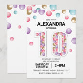 Regenboog 10e Verjaardagsfeestje, Roze Ballon Meis Kaart (Voorkant / Achterkant)