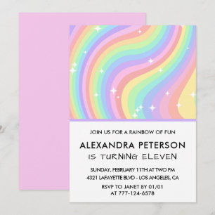 Regenboog 11e verjaardagsuitnodigingen Pastel Mooi Kaart