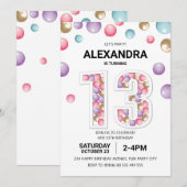 Regenboog 13e Verjaardagsfeestje, Roze Ballon Meis Kaart (Voorkant / Achterkant)