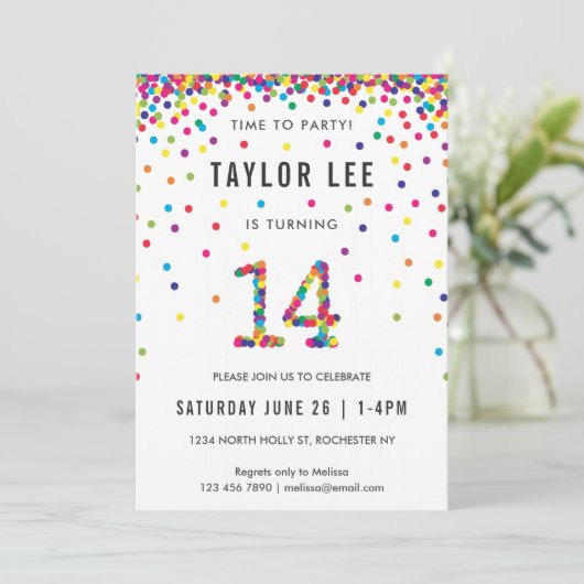 Regenboog 14 jaar oude verjaardag, 14e verjaardag kaart (Staand voorkant)