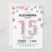 Regenboog 15e Verjaardagsfeestje, Roze Ballon Meis Kaart (Voorkant)