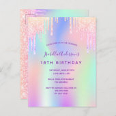 Regenboog 18e verjaardag glitter roze glazen uitno briefkaart (Voorkant / Achterkant)