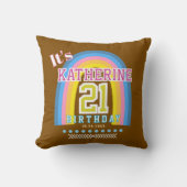 Regenboog 21 Verjaardag Bruin Kussen (Voorkant)