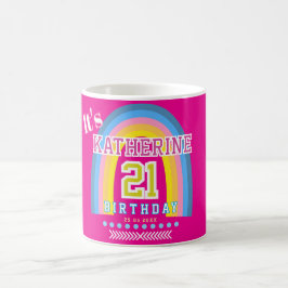 Regenboog 21 Verjaardag Heet Roze Koffiemok