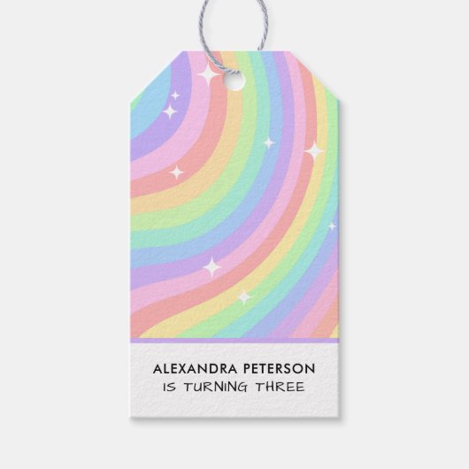 Regenboog 3e Verjaardag Kleurrijke Derde Cadeaulabel (Voorkant)