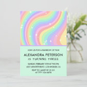 Regenboog 3e verjaardagsuitnodigingen Pastel  Kaart (Staand voorkant)
