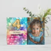 Regenboog 4 Jaar Oud 4e Verjaardag Foto Meisjes Vi Kaart (Staand voorkant)