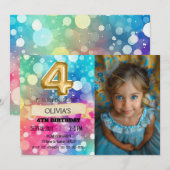 Regenboog 4 Jaar Oud 4e Verjaardag Foto Meisjes Vi Kaart (Voorkant / Achterkant)