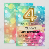 Regenboog 4 Jaar Oud 4e Verjaardagsfeestje Meisjes Kaart (Voorkant / Achterkant)