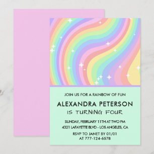 Regenboog 4e verjaardagsuitnodigingen Pastel Kaart