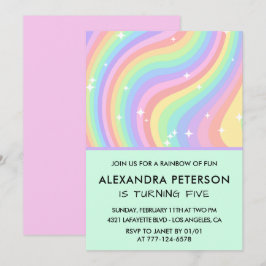 Regenboog 5e verjaardagsuitnodigingen Pastel  Kaart