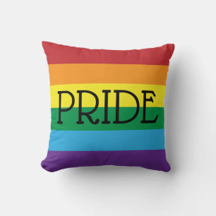 Regenboog 6 kleuren, PRIDE Zwarte tekst aanpasbaar Kussen