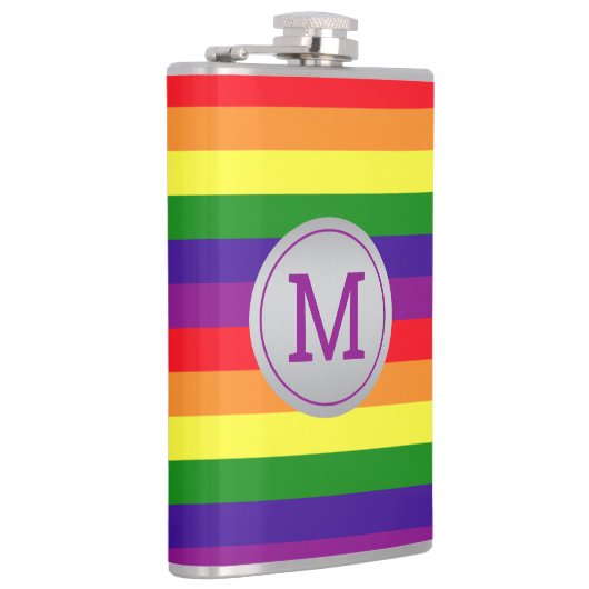 Regenboog 6 Stripe Gay Pride Monogram Initiaal Heupfles (Rechts)