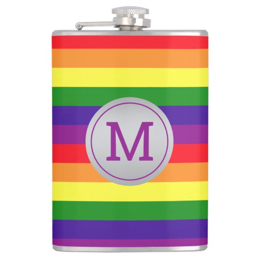 Regenboog 6 Stripe Gay Pride Monogram Initiaal Heupfles (Voorkant)