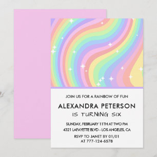 Regenboog 6de verjaardagsuitnodigingen Pastel Cute Kaart