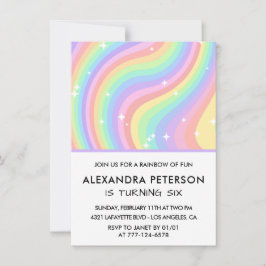 Regenboog 6e verjaardagsuitnodigingen Pastel Cute Kaart