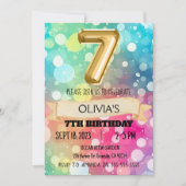 Regenboog 7 Jaar Oud 7e Verjaardagsfeestje Meisjes Kaart (Voorkant)