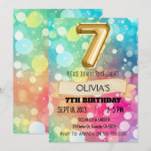 Regenboog 7 Jaar Oud 7e Verjaardagsfeestje Meisjes Kaart (Voorkant / Achterkant)