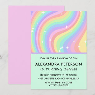 Regenboog 7de verjaardagsuitnodigingen Pastel  Kaart