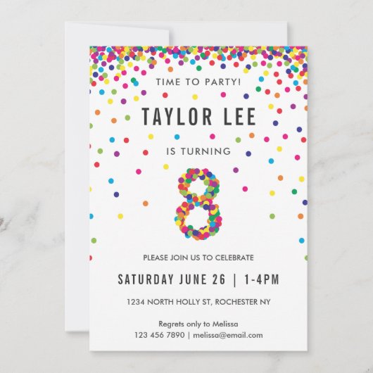 Regenboog 8 jaar verjaardagsfeest, 8e verjaardag kaart (Voorkant)