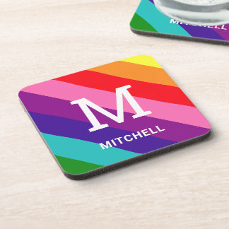 Regenboog 8 Streep Gay Pride Aangepaste Monogram I Bier Onderzetter