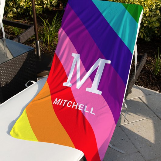 Regenboog 8 Streep Monogram Familienaam Strandlaken