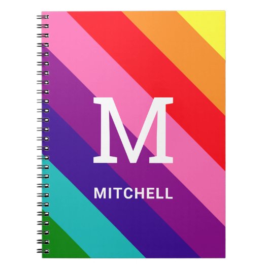 Regenboog 8 Streep Monogram Naam Trots Notitieboek (Voorkant)