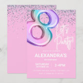 Regenboog 8e Verjaardagsfeestje Meisje Folie Ballo Kaart (Voorkant / Achterkant)