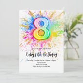 Regenboog 8e verjaardagsuitnodiging kaart (Staand voorkant)
