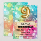 Regenboog 9 Jaar Oud 9e Verjaardagsfeestje Meisjes Kaart (Voorkant / Achterkant)
