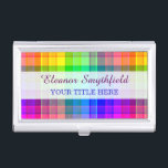 Regenboog, aangepast visitekaarthouder<br><div class="desc">Dit visitekaartje van het regenboogvlakpatroon is helder en kleurrijk,  met een licht textuureffect. Het is een levendig,  levendig ingecheckt patroon dat  lijkt als achtergrond voor jouw naam en loopbaantitel.</div>