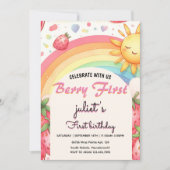 Regenboog Aardbei Eerste 1e Feest Verjaardag Kaart (Voorkant)