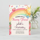 Regenboog Aardbei Eerste 1e Feest Verjaardag Kaart (Staand voorkant)