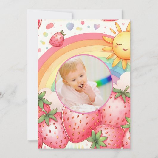 Regenboog Aardbei Eerste 1e Feest Verjaardag Kaart (Achterkant)