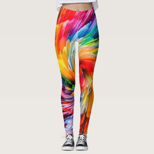 Regenboog Abstract Levendige Draaikolk Modern Leggings (Voorkant)