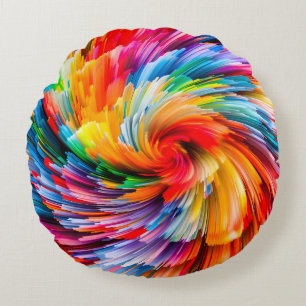 Regenboog Abstract Levendige Draaikolk Modern Rond Kussen