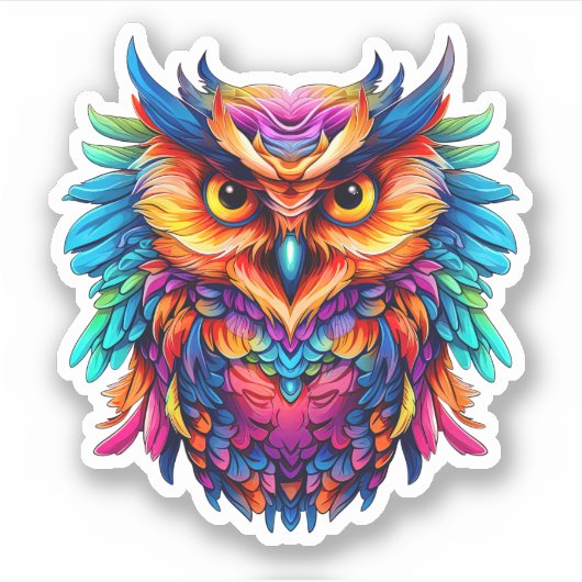 Regenboog Abstract Uil Kleurrijke Waterverf Kunstw Sticker (Voorkant)