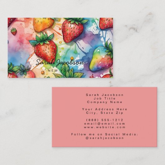 Regenboog Abstracte aardbeien Visitekaartje (Voorkant / Achterkant)
