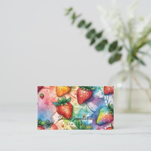 Regenboog Abstracte aardbeien Visitekaartje (Staand voorkant)