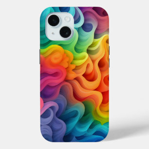 Regenboog Abstracte golven iPhone 15 Case