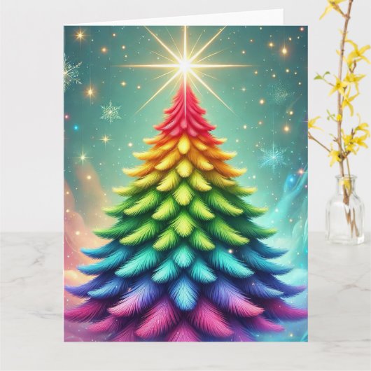 Regenboog Abstracte kerstboom Kaart (Gele Bloem)