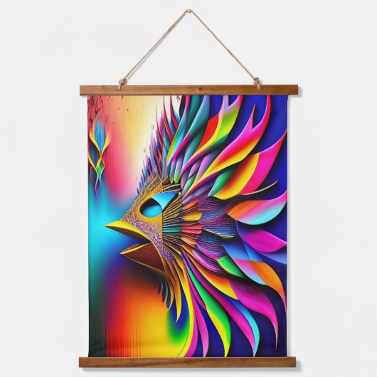 Regenboog Abstracte vogelkleurexplosie Hangend Wandkleed (Voorkant)