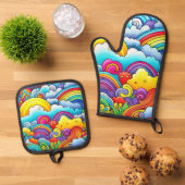 Regenboog achtergronden ovenwant & pannenlap set (Top down)