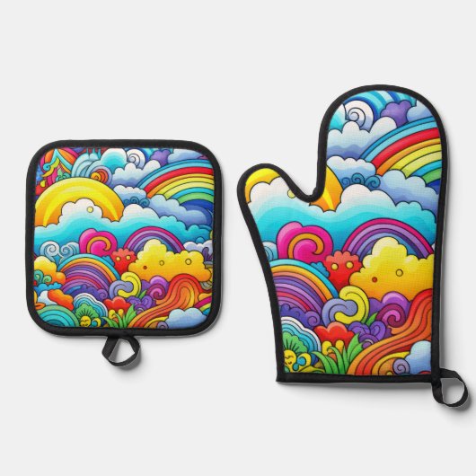 Regenboog achtergronden ovenwant & pannenlap set (Voorkant)